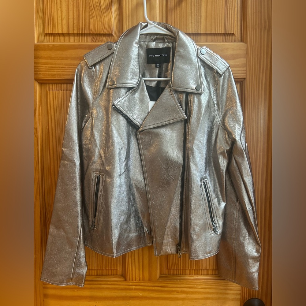 Who What Wear Metallic Silver Leather Jacket